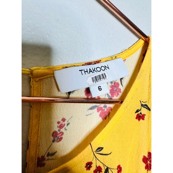 THAKOON Yellow Floral Sleeveless  Back Button Closure Wide Leg Jumpsuit Size 6 - Picture 11 of 16